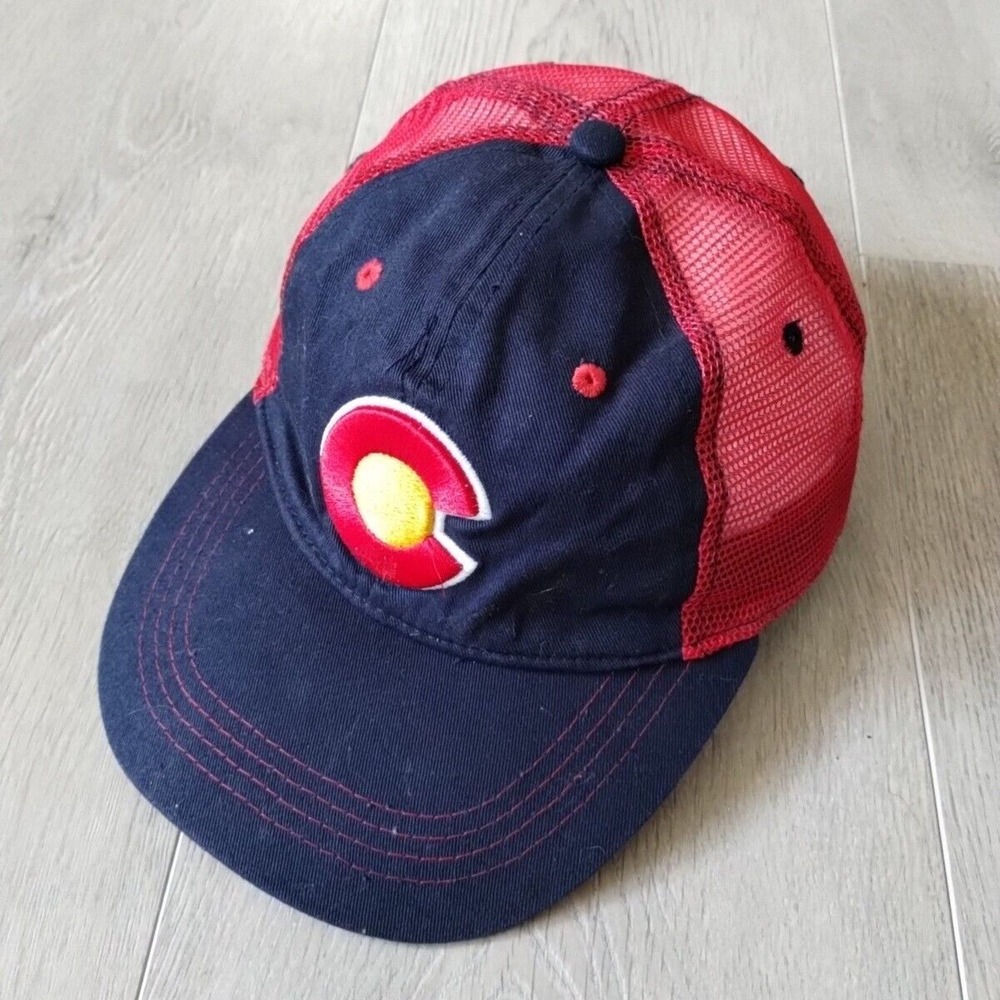 Colorado Trucker Hat Snapback Mesh Cap Red Blue C Flag Logo Adjustable OSFM